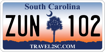 SC license plate ZUN102
