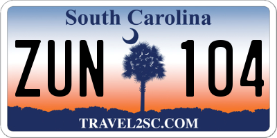 SC license plate ZUN104