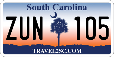 SC license plate ZUN105