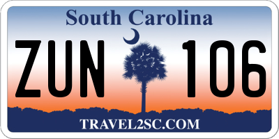 SC license plate ZUN106