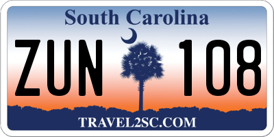 SC license plate ZUN108