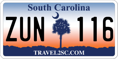 SC license plate ZUN116