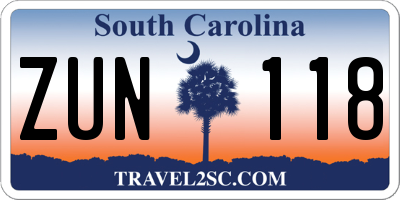 SC license plate ZUN118