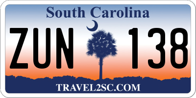 SC license plate ZUN138