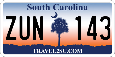 SC license plate ZUN143