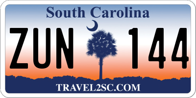 SC license plate ZUN144