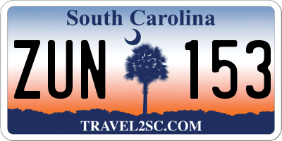 SC license plate ZUN153