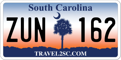 SC license plate ZUN162