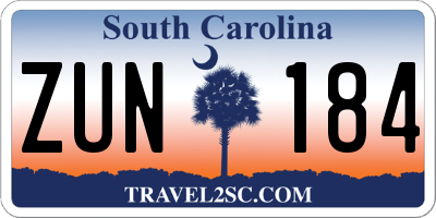 SC license plate ZUN184