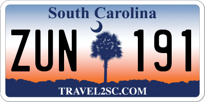 SC license plate ZUN191