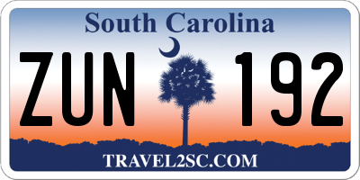 SC license plate ZUN192