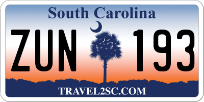 SC license plate ZUN193