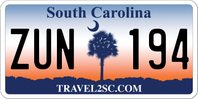SC license plate ZUN194