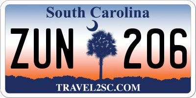 SC license plate ZUN206