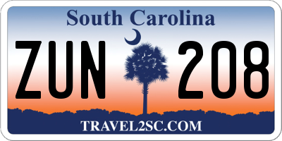 SC license plate ZUN208