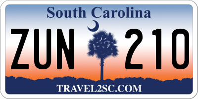 SC license plate ZUN210