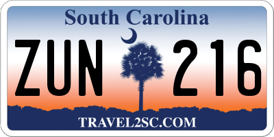 SC license plate ZUN216
