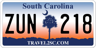 SC license plate ZUN218