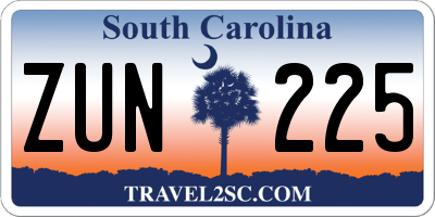 SC license plate ZUN225