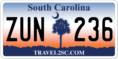 SC license plate ZUN236