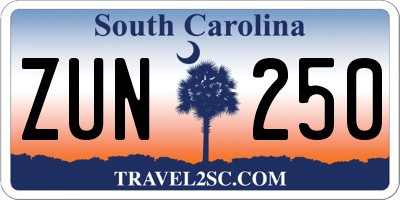 SC license plate ZUN250