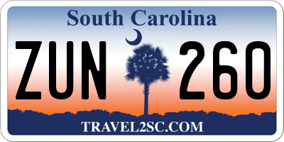 SC license plate ZUN260