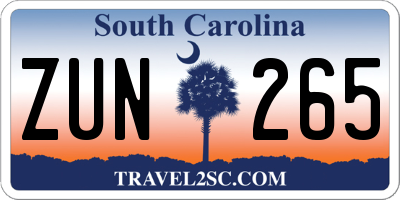 SC license plate ZUN265