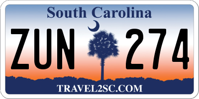 SC license plate ZUN274