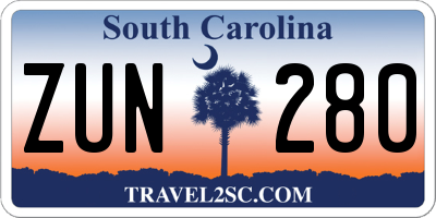 SC license plate ZUN280