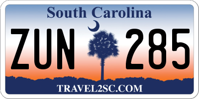 SC license plate ZUN285