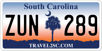 SC license plate ZUN289