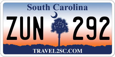 SC license plate ZUN292