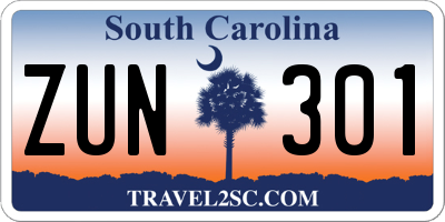 SC license plate ZUN301