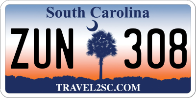 SC license plate ZUN308