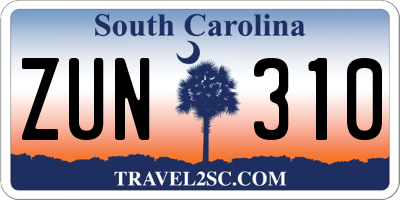 SC license plate ZUN310