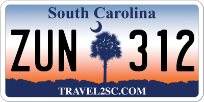 SC license plate ZUN312