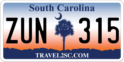 SC license plate ZUN315