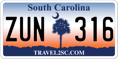 SC license plate ZUN316