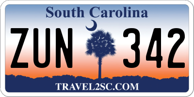 SC license plate ZUN342