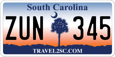 SC license plate ZUN345