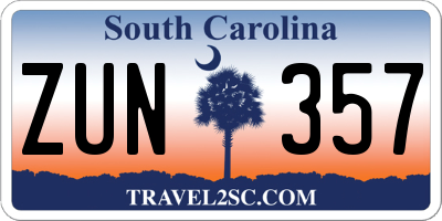 SC license plate ZUN357