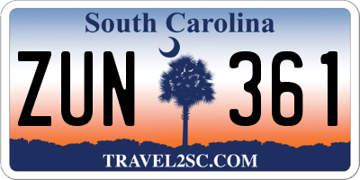SC license plate ZUN361