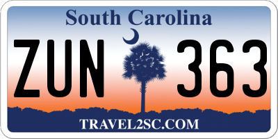 SC license plate ZUN363