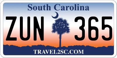 SC license plate ZUN365