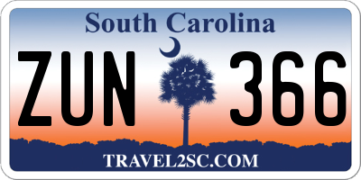 SC license plate ZUN366