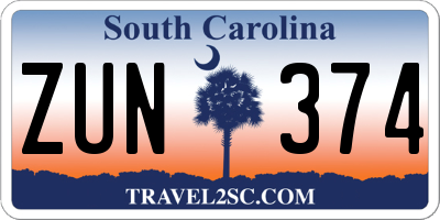 SC license plate ZUN374
