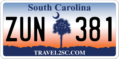 SC license plate ZUN381