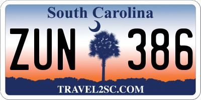 SC license plate ZUN386