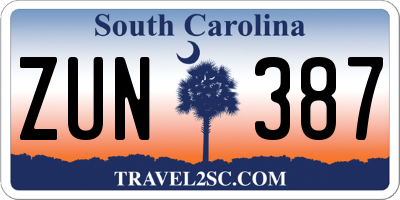 SC license plate ZUN387