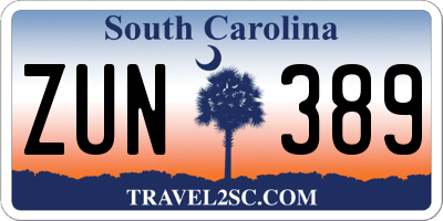 SC license plate ZUN389